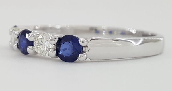 Effy Diamond Sapphire Five Stone Ring 1.14 ct 3.8mm 14k White Gold Retail $2516