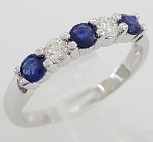Effy Diamond Sapphire Five Stone Ring 1.14 ct 3.8mm 14k White Gold Retail $2516