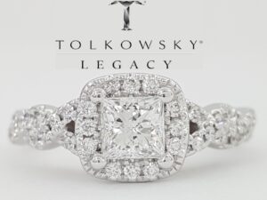 Tolkowsky Princess Cut Diamond Crossover Engagement Ring 0.85 ct 14k White Gold
