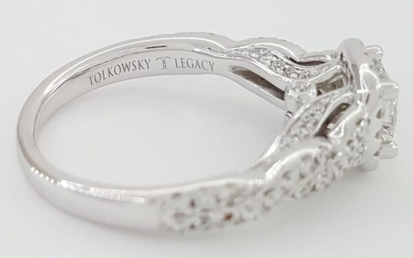 Tolkowsky Princess Cut Diamond Crossover Engagement Ring 0.85 ct 14k White Gold