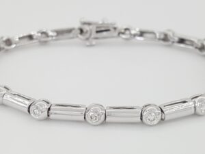 Round Brilliant Diamond Bezel Set Tennis Bracelet 1 ct 14K White Gold 7"