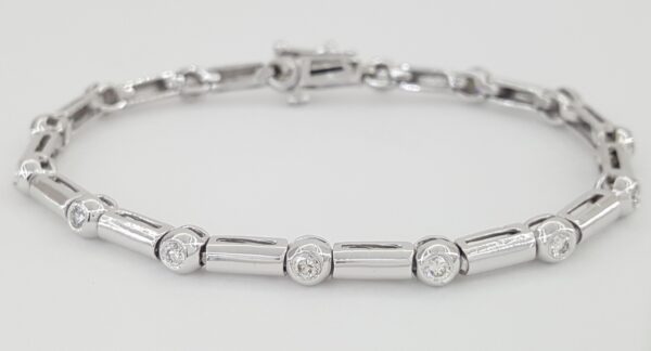 Round Brilliant Diamond Bezel Set Tennis Bracelet 1 ct 14K White Gold 7"