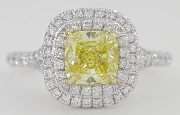 Tiffany & Co Soleste Cushion Fancy Intence Yellow Diamond Engagement Ring 1.24ct