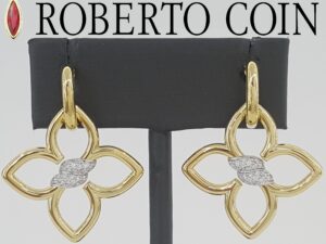 Roberto Coin Cialoma Diamond Flower Drop Earrings 0.15 ct 18K Yellow Gold $6,030