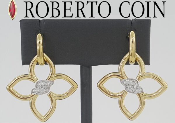 Roberto Coin Cialoma Diamond Flower Drop Earrings 0.15 ct 18K Yellow Gold $6,030