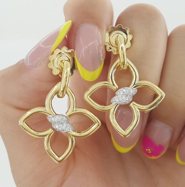 Roberto Coin Cialoma Diamond Flower Drop Earrings 0.15 ct 18K Yellow Gold $6,030