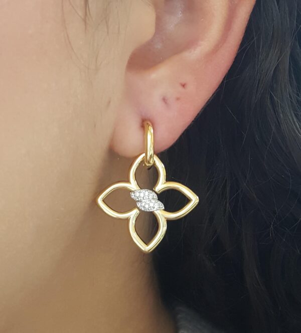 Roberto Coin Cialoma Diamond Flower Drop Earrings 0.15 ct 18K Yellow Gold $6,030