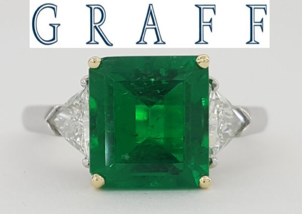 Graff Columbian Green Emerald 3-Stone Ring 3.5 ct Retail $107k