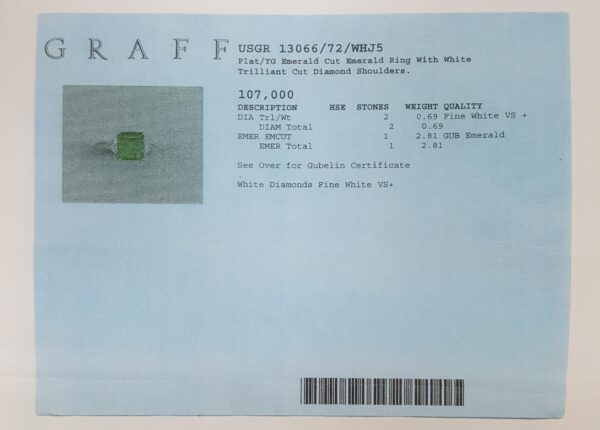 Graff Columbian Green Emerald 3-Stone Ring 3.5 ct Retail $107k