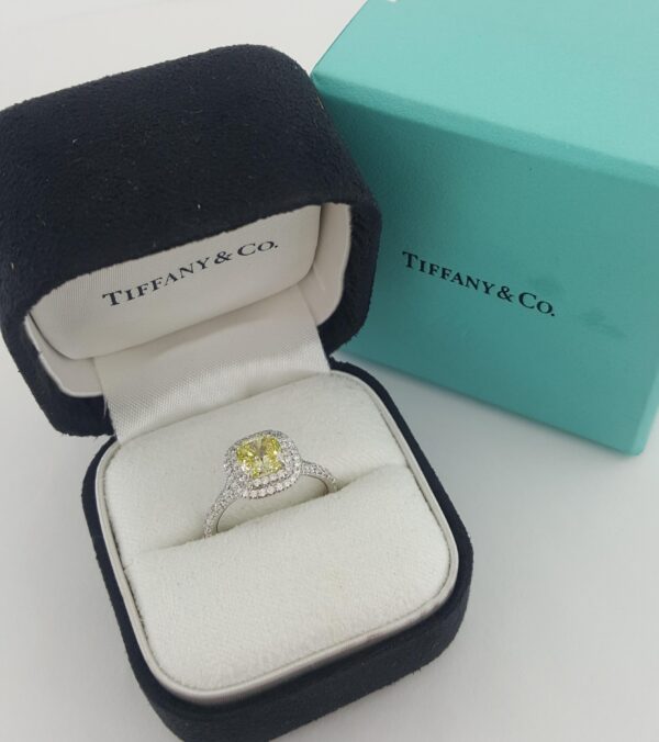 Tiffany & Co Soleste Fancy Intense Yellow Cushion Diamond Engagement Ring 1.53ct