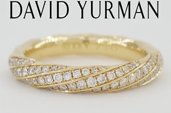 David Yurman Cable Edge Diamond Band Ring 18K Yellow Gold 4mm 0.4 ct Rtl $3,200