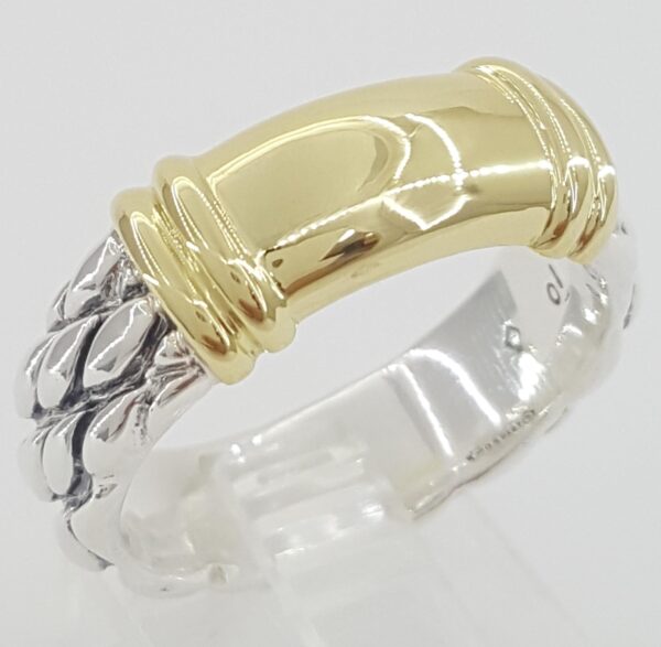 David Yurman Cable Band Ring 18K Yellow Gold & Sterling Silver 8 mm