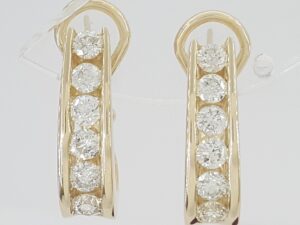 Round Diamond J Hoop Omega Earrings 1.7 ct 14K Yellow Gold 8 Grams