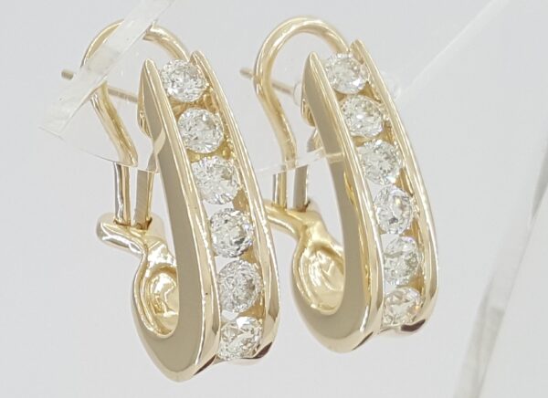 Round Diamond J Hoop Omega Earrings 1.7 ct 14K Yellow Gold 8 Grams