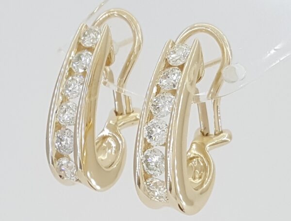 Round Diamond J Hoop Omega Earrings 1.7 ct 14K Yellow Gold 8 Grams