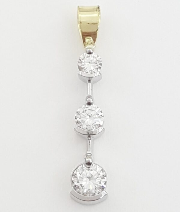 Past Present Future 3-Stone Diamond Pendant 0.9 ct 14k 2-Tone Gold 1" 1.9 grams