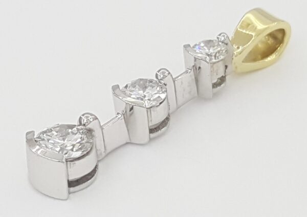 Past Present Future 3-Stone Diamond Pendant 0.9 ct 14k 2-Tone Gold 1" 1.9 grams