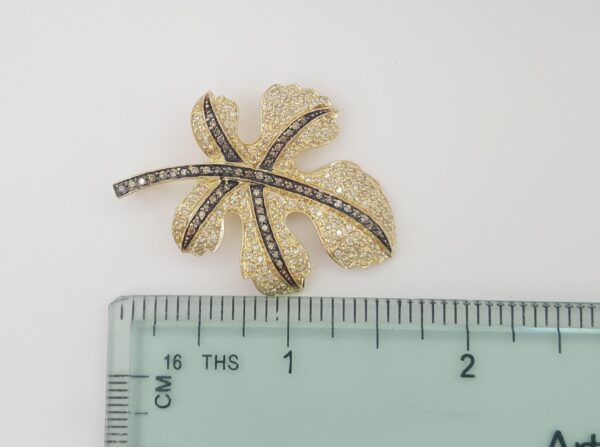 White Champagne Diamond Leaf Pendant 1 ct 1.65" 14K Yellow Gold