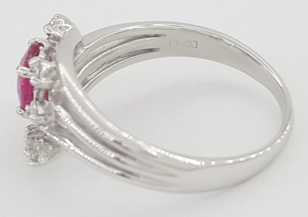 Oval Ruby & Round Diamond Statement / Engagement Ring 0.9 ct Platinum