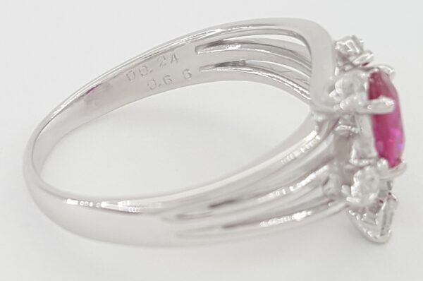 Oval Ruby & Round Diamond Statement / Engagement Ring 0.9 ct Platinum