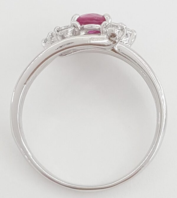 Oval Ruby & Round Diamond Statement / Engagement Ring 0.9 ct Platinum