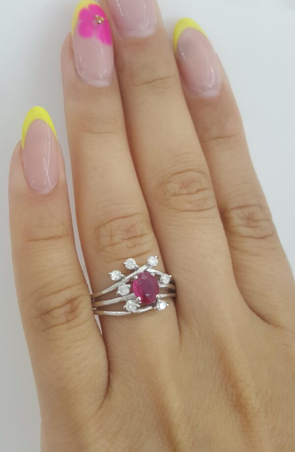 Oval Ruby & Round Diamond Statement / Engagement Ring 0.9 ct Platinum