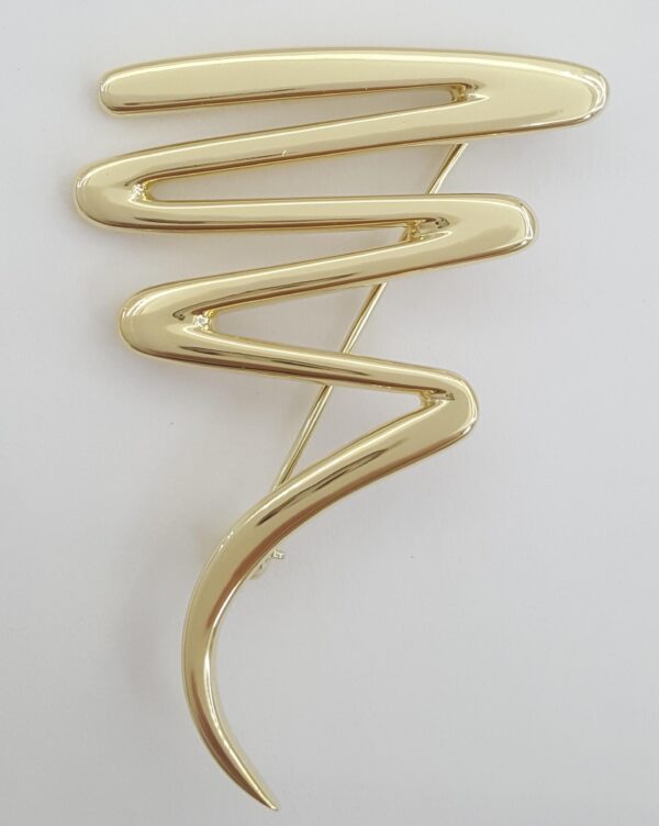 Tiffany & Co Paloma Picasso 18K Yellow Gold Zig-Zag Squiggle Pin Brooch 1.77"