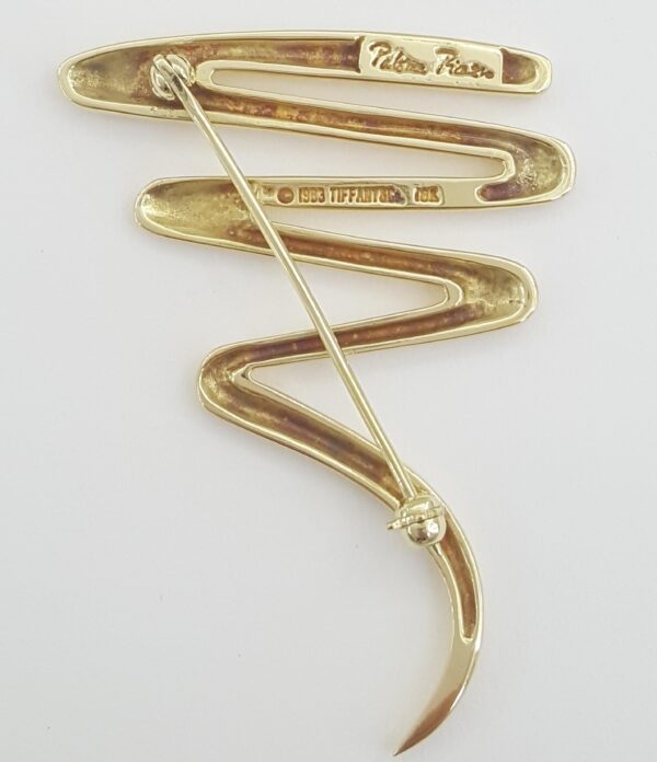 Tiffany & Co Paloma Picasso 18K Yellow Gold Zig-Zag Squiggle Pin Brooch 1.77"