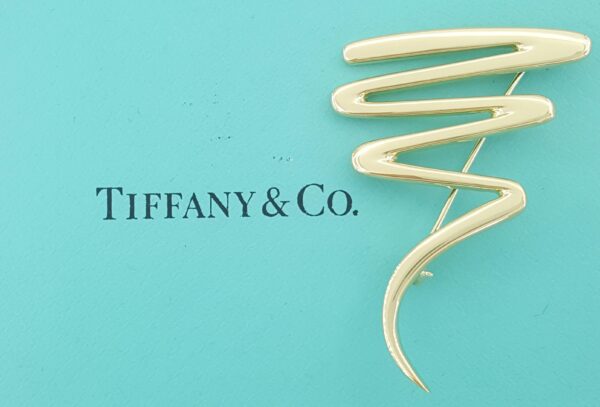 Tiffany & Co Paloma Picasso 18K Yellow Gold Zig-Zag Squiggle Pin Brooch 1.77"
