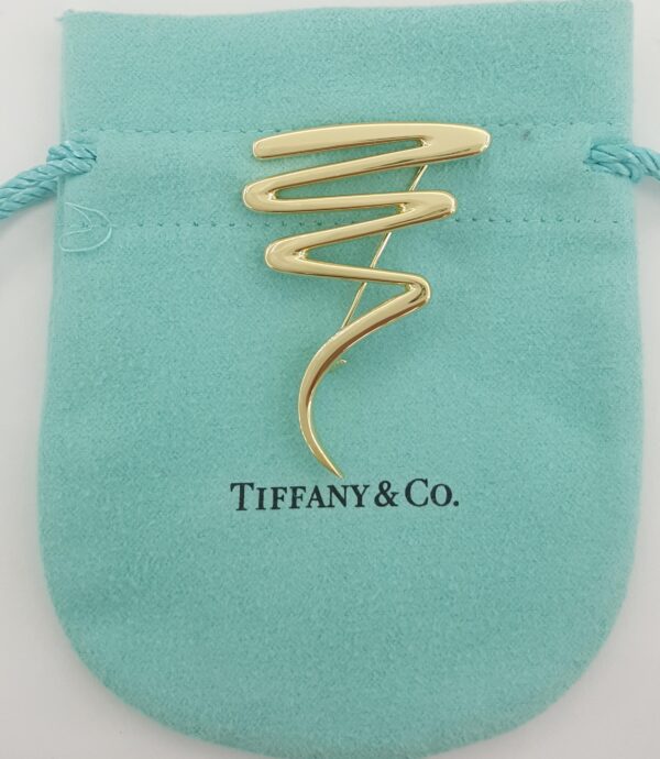 Tiffany & Co Paloma Picasso 18K Yellow Gold Zig-Zag Squiggle Pin Brooch 1.77"