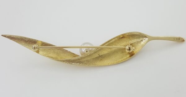 Vintage Mikimoto 18k Yellow Gold Leaf Akoya Pearl Pin Brooch 9.8 Grams
