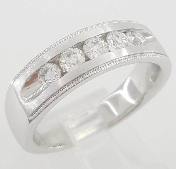 Round Diamond Channel Set 14k White Gold Men's Wedding Band 1 ct Retail $3,995