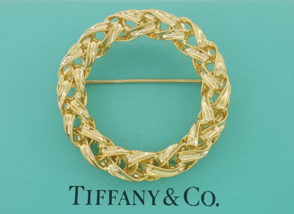 Tiffany & Co Vintage Circle Brooch Pin 14K Yellow Gold 12.8g 1.53" 1970's