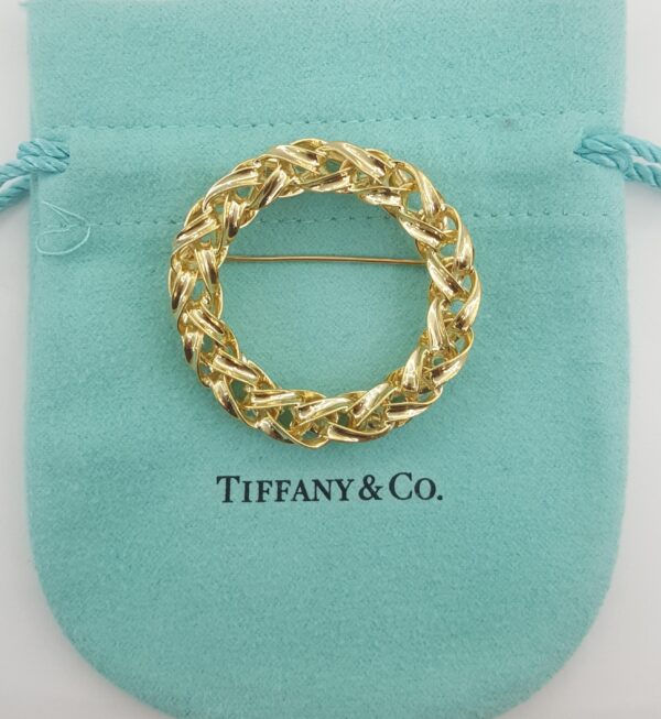 Tiffany & Co Vintage Circle Brooch Pin 14K Yellow Gold 12.8g 1.53" 1970's