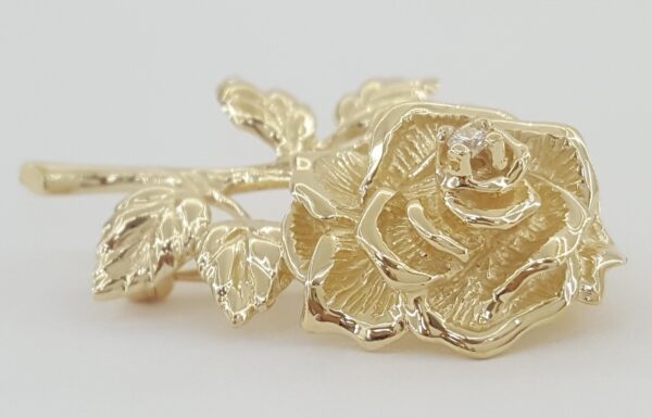 Vintage Tiffany & Co Diamond Rose Flower Brooch Pin 14k Yellow Gold 1.4” 1970s