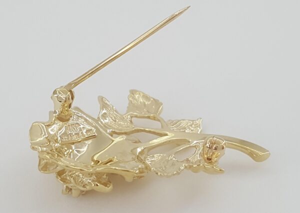 Vintage Tiffany & Co Diamond Rose Flower Brooch Pin 14k Yellow Gold 1.4” 1970s
