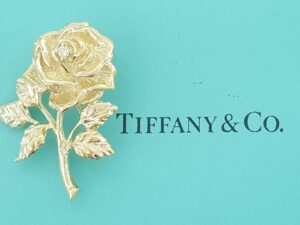 Vintage Tiffany & Co Diamond Rose Flower Brooch Pin 14k Yellow Gold 1.4” 1970s