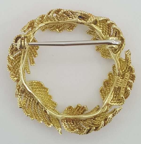 Vintage Tiffany & Co Yellow Gold Sapphire Leaf Brooch 18K 1.4" 10 Grams