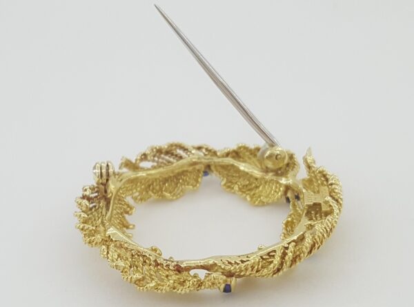Vintage Tiffany & Co Yellow Gold Sapphire Leaf Brooch 18K 1.4" 10 Grams