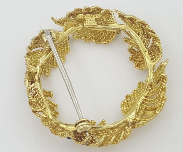 Vintage Tiffany & Co Yellow Gold Sapphire Leaf Brooch 18K 1.4" 10 Grams
