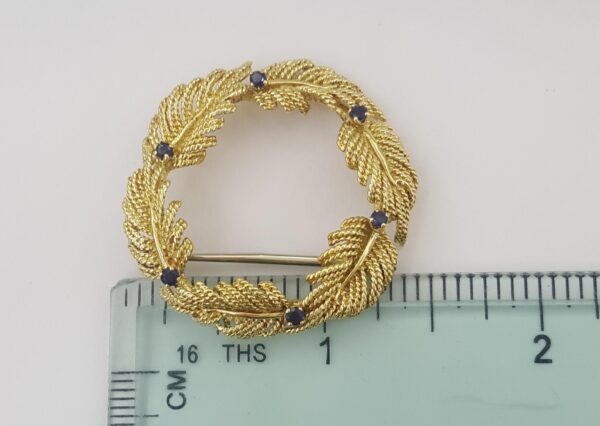 Vintage Tiffany & Co Yellow Gold Sapphire Leaf Brooch 18K 1.4" 10 Grams
