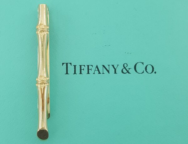 Tiffany & Co Vintage 14K Yellow Gold Bamboo Motif Pattern Tie Clip Bar 1.85"