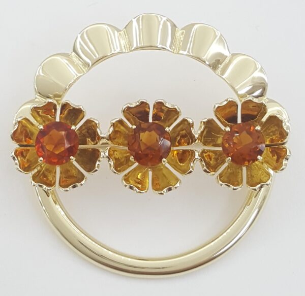 Vintage Tiffany & Co 14k Yellow Gold Flower Citrine Brooch 1.4" 10.5 Grams