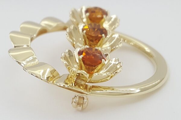 Vintage Tiffany & Co 14k Yellow Gold Flower Citrine Brooch 1.4" 10.5 Grams