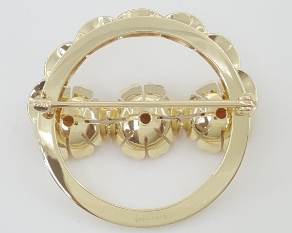 Vintage Tiffany & Co 14k Yellow Gold Flower Citrine Brooch 1.4" 10.5 Grams