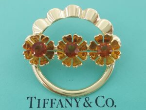 Vintage Tiffany & Co 14k Yellow Gold Flower Citrine Brooch 1.4" 10.5 Grams