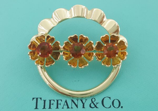 Vintage Tiffany & Co 14k Yellow Gold Flower Citrine Brooch 1.4" 10.5 Grams