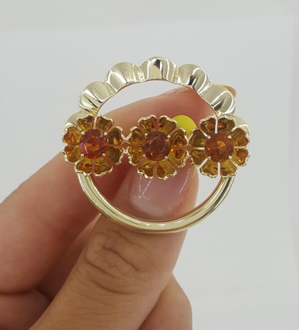 Vintage Tiffany & Co 14k Yellow Gold Flower Citrine Brooch 1.4" 10.5 Grams