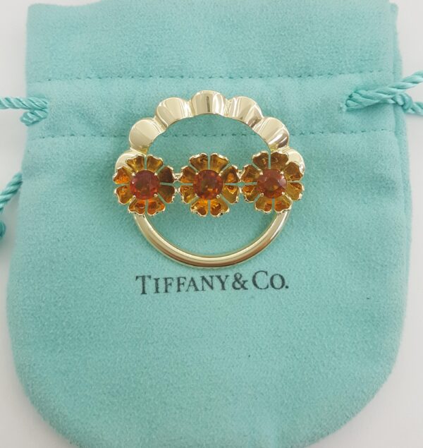 Vintage Tiffany & Co 14k Yellow Gold Flower Citrine Brooch 1.4" 10.5 Grams