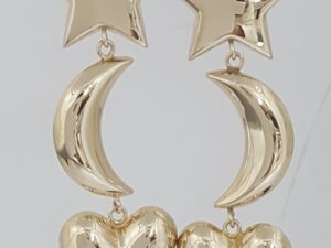 Carla Star Moon Heart Dangle Earrings 14K Yellow Gold 5.6 Grams 2.22"